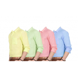 Buy 4 In 1 Bundle Offer HA India Light Yellow Slim Fit Formal Cotton Shirt, BD1501
